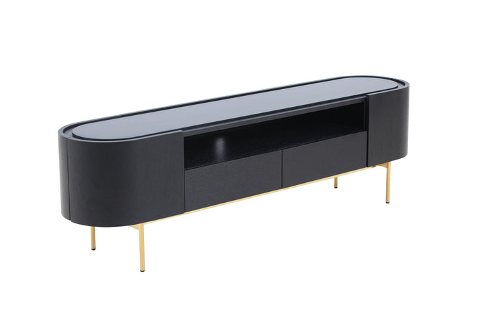 Modrest Bowie - Mid-Century Modern Black Oak + Brass TV Stand