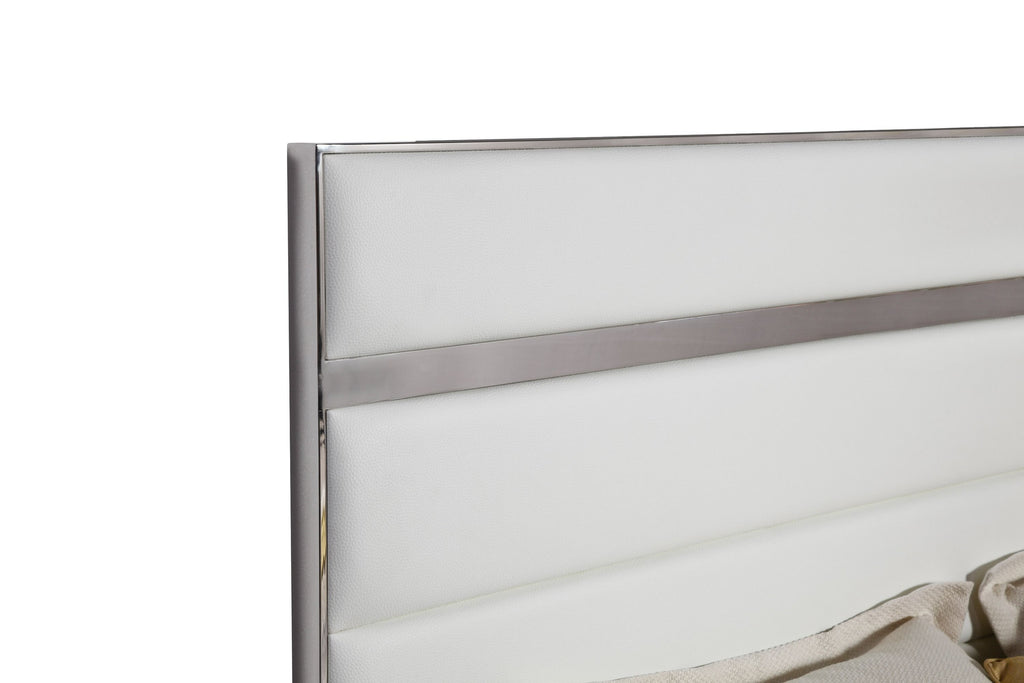 Ella Modern White Vegan Leather + Stainless Steel Bedroom Set