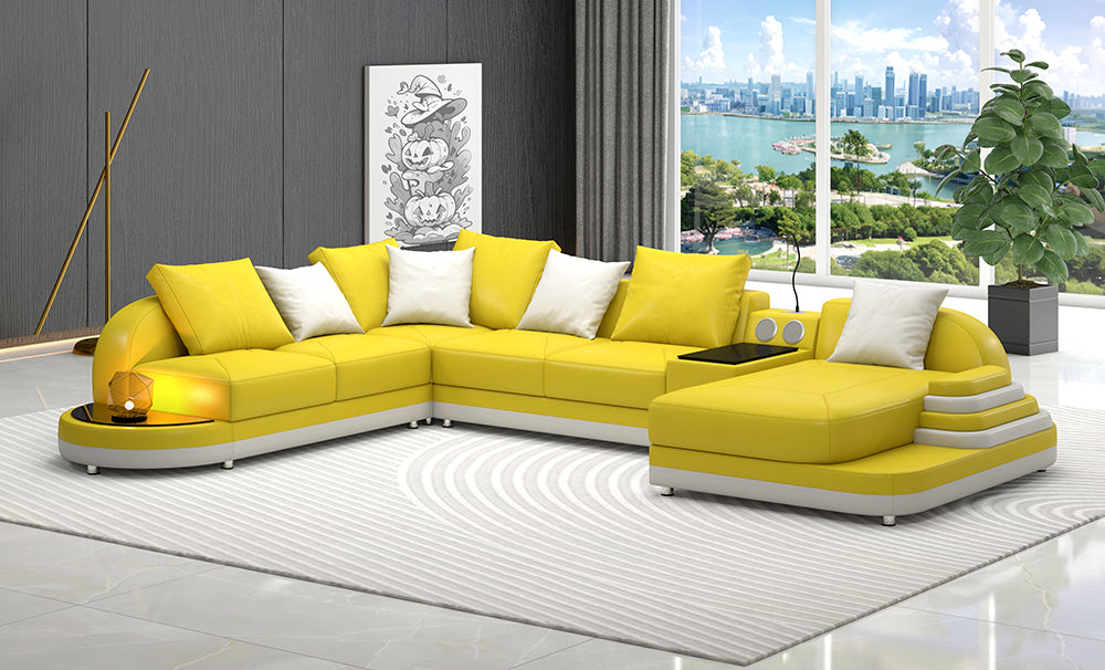 Lillian Modern Leather Sectional with Console