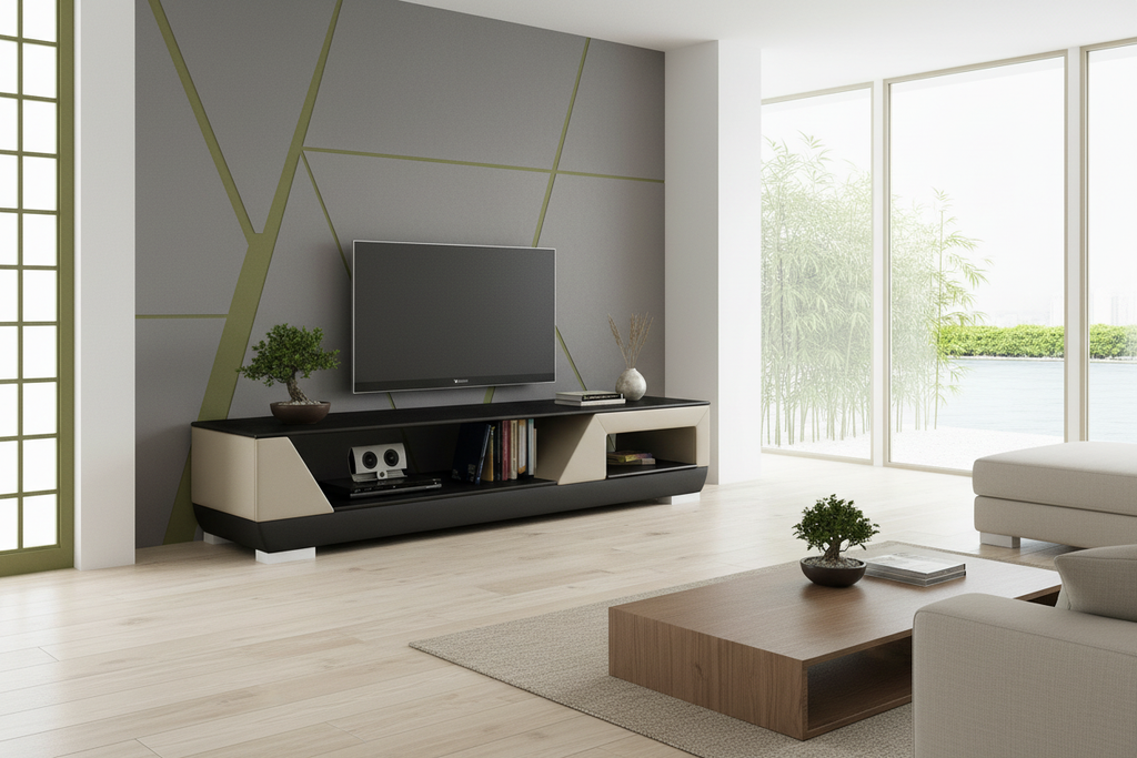 Austin TV Stand dark cream black Japanese zen