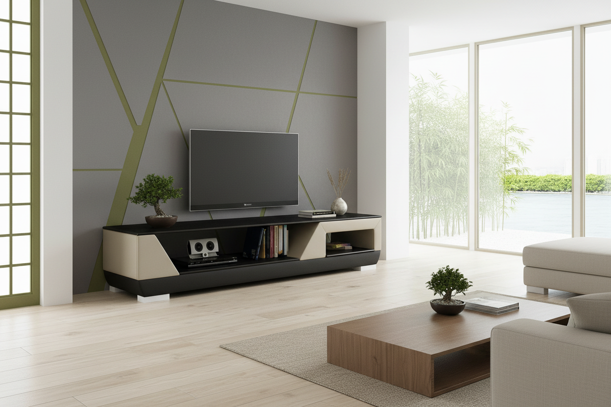 Austin TV Stand dark cream black Japanese zen