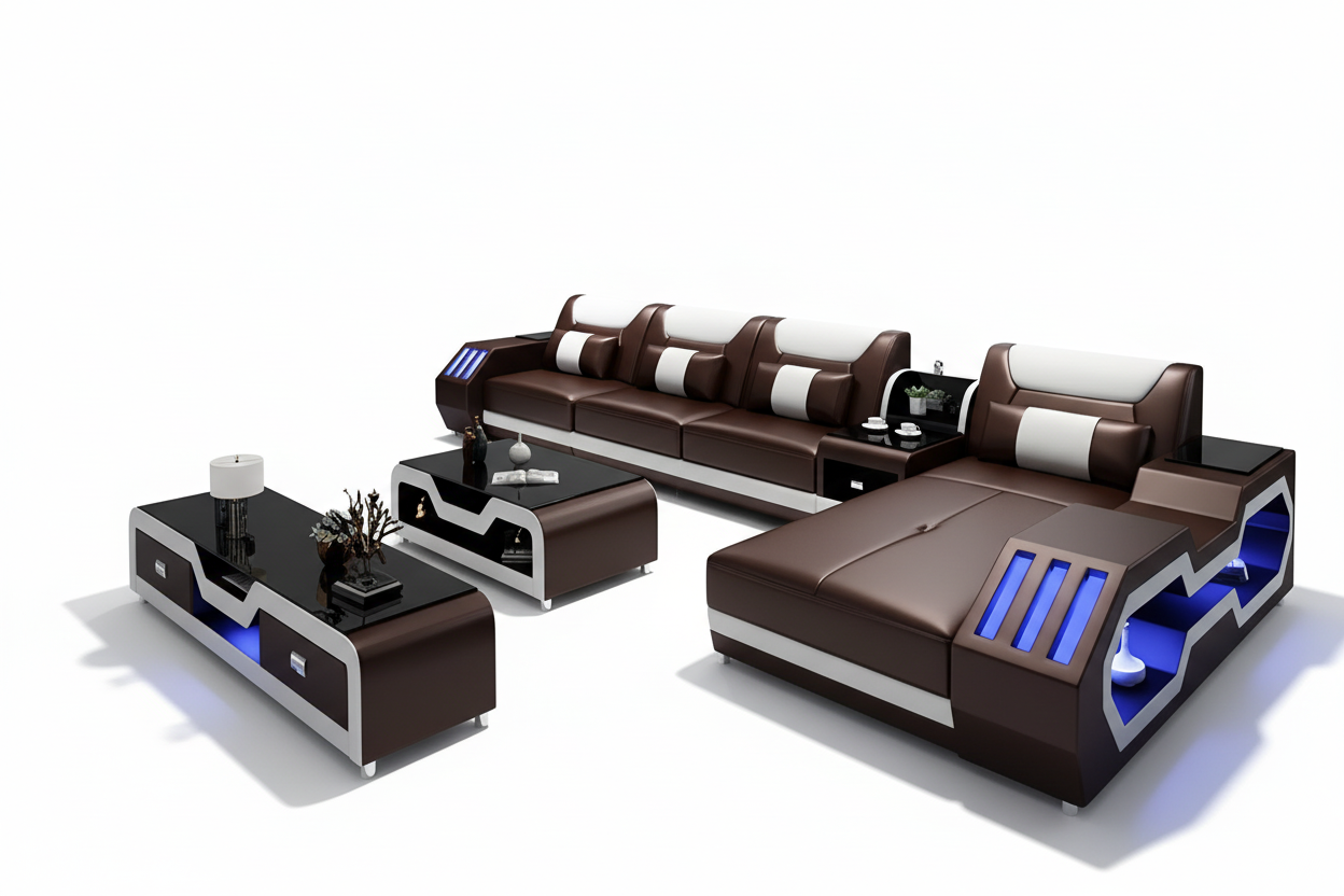 Omont Compact Sectional with LED Lights & Chaise | Small Space Solution