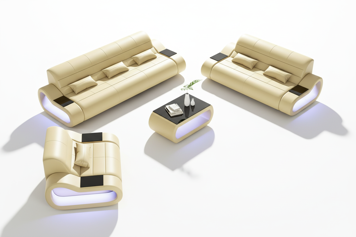 Catina Modern Leather Sofa Set with LED Light - Blank Background 1