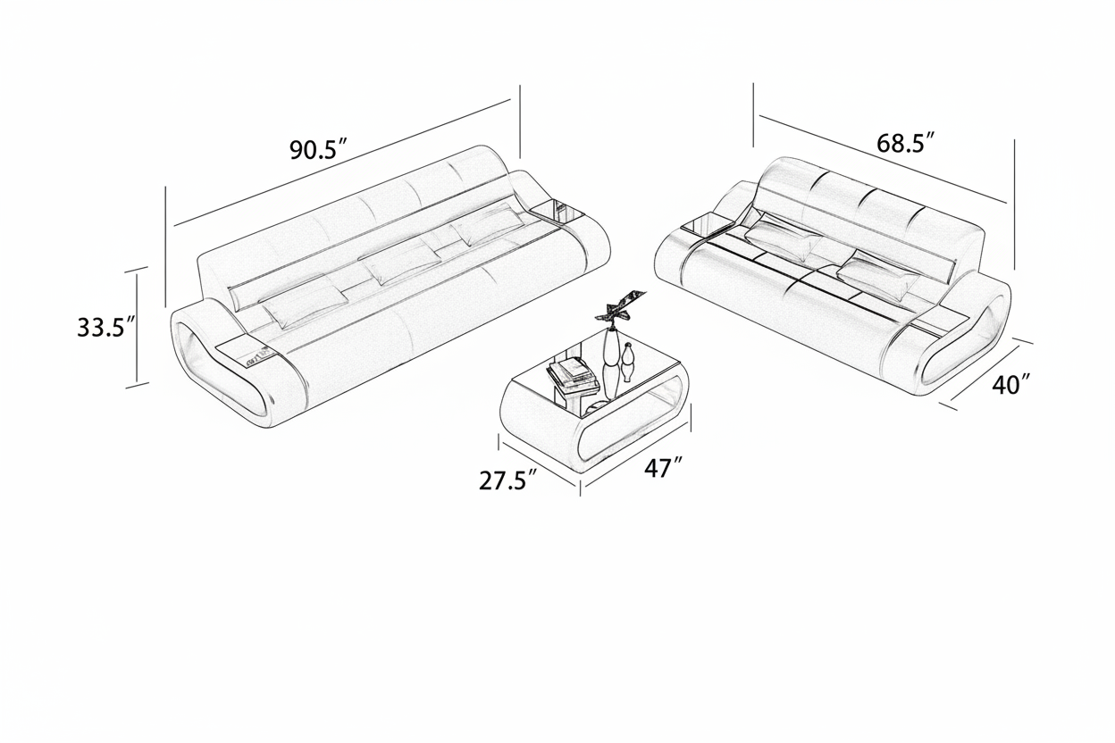Catina Sofa Set Dimensions without Chair