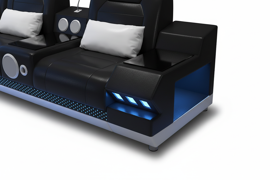 Celsius Small Modern Leather Sectional with Console - Console Detail