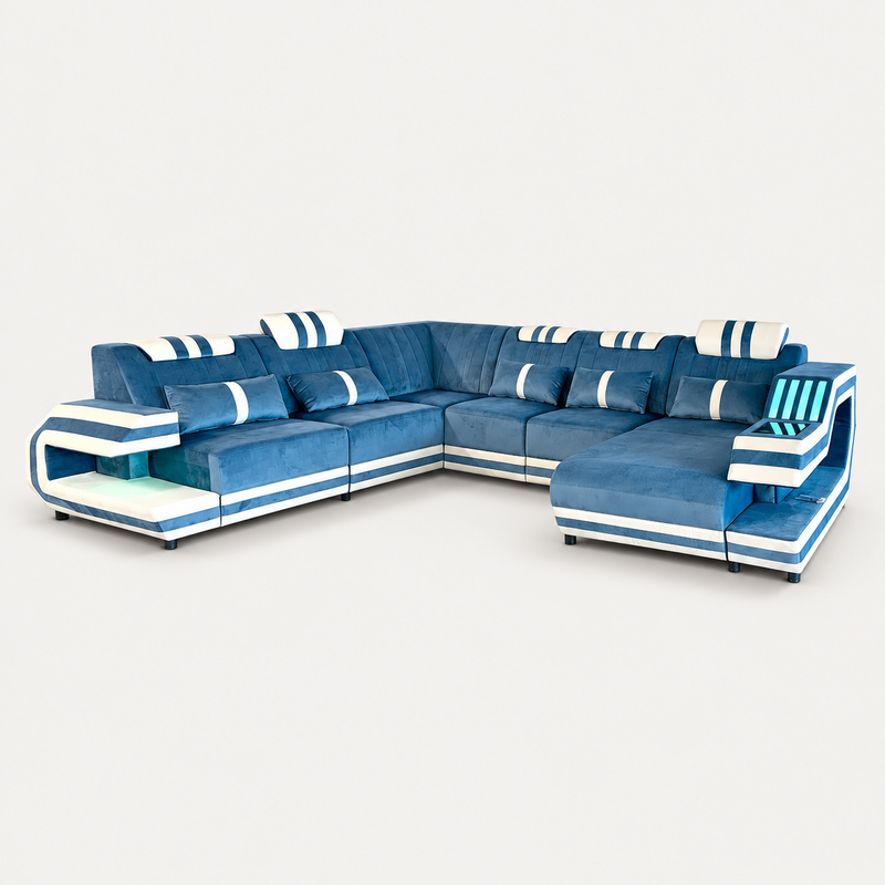 Celine Modern Leather Sectional with LED Light