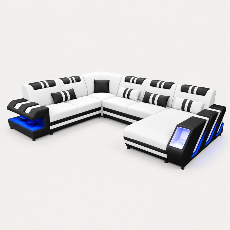 Neptune Modern Leather Sectional with LED Light