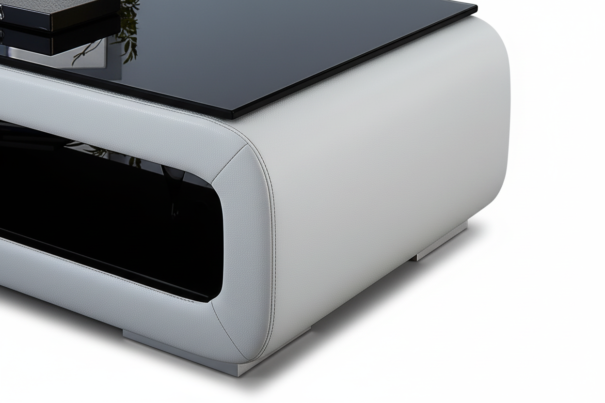 Lizy Coffee Table - Glass and Leather Detail