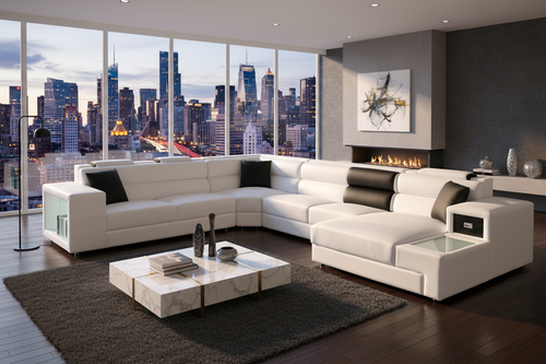 Martinelli Modern Large Leather Sectional With Storage