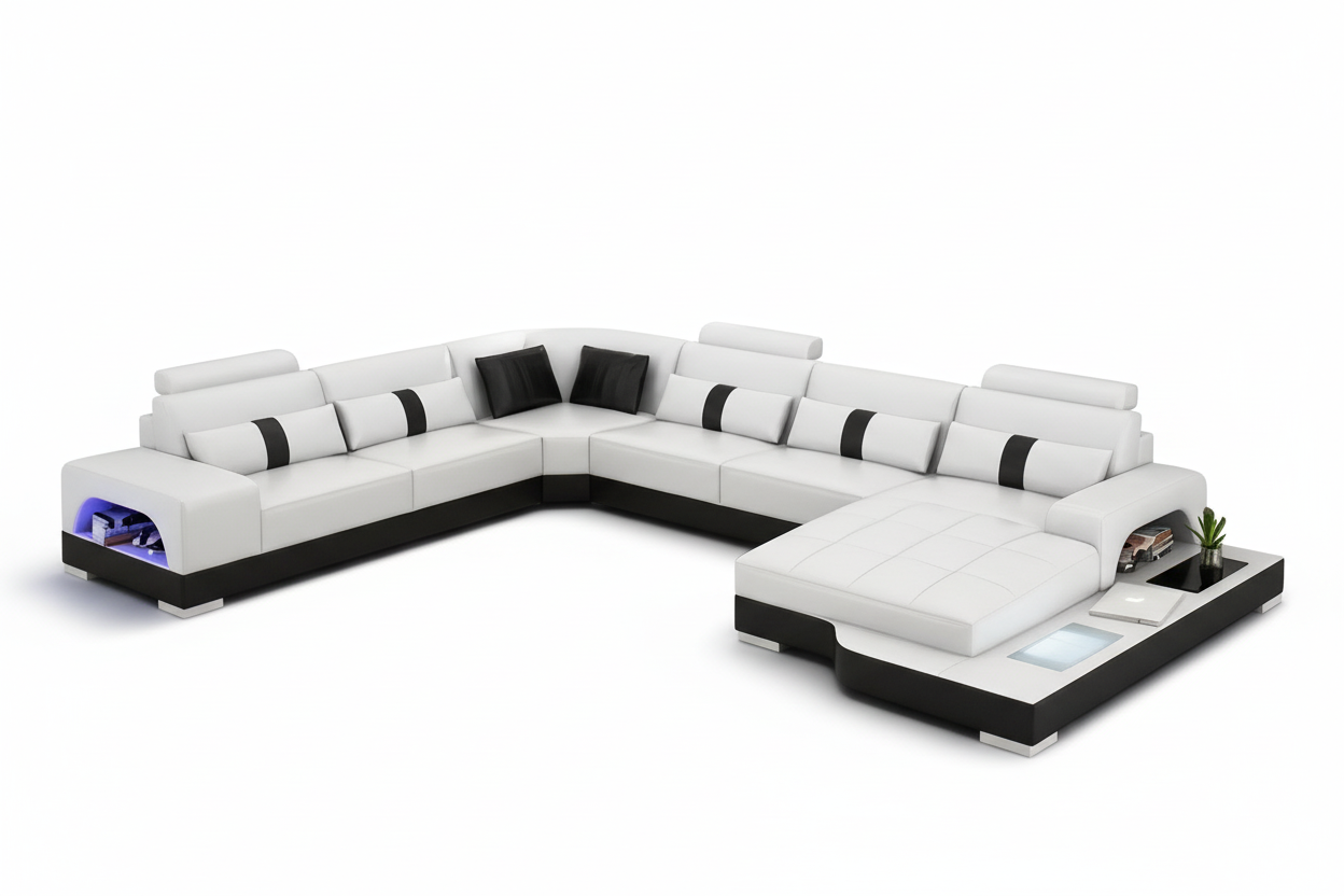 Mequon Large Leather Sectional with LED Lights