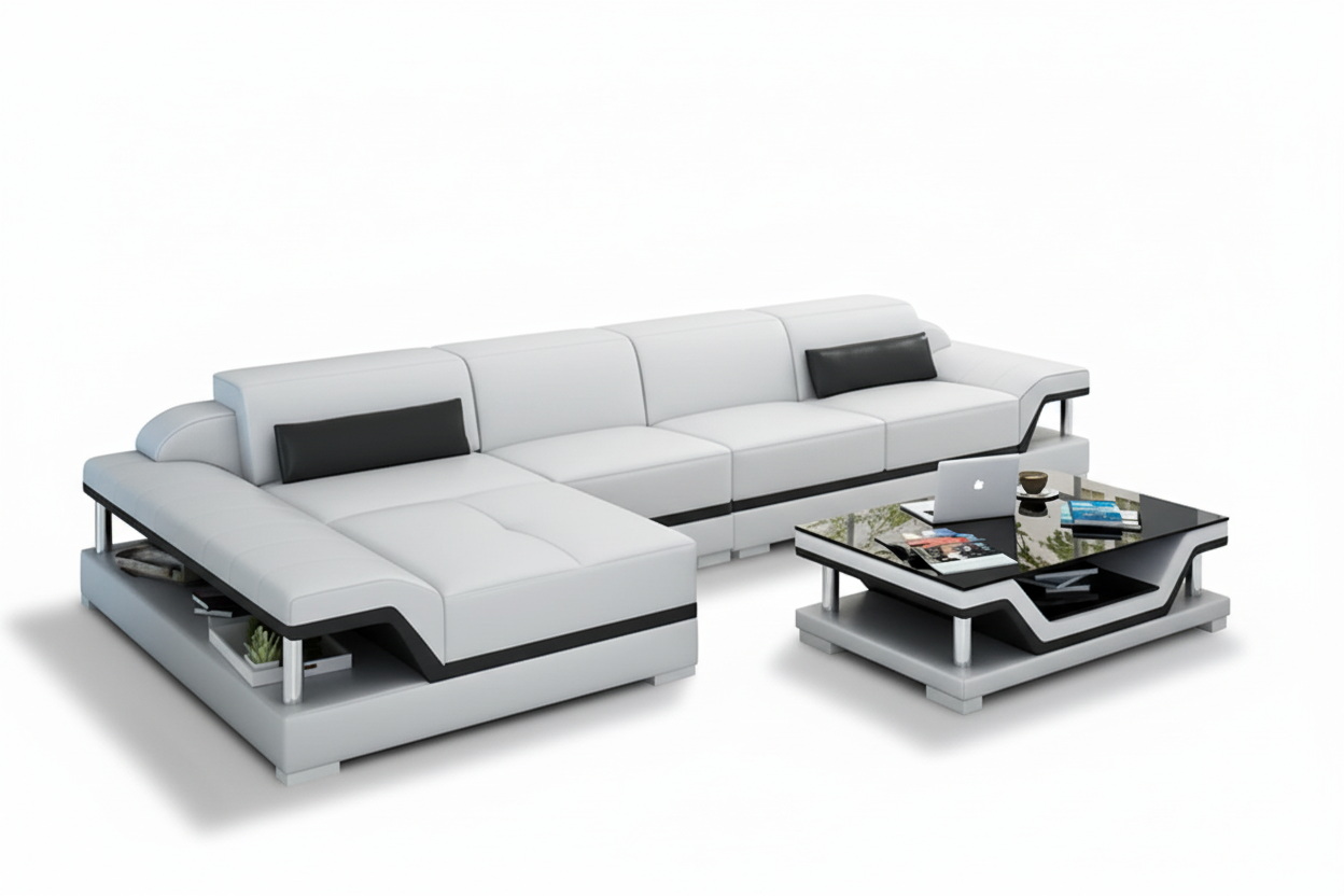 Modern white and black sectional on blank background