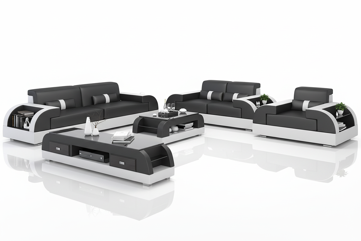 Piliu Leather Sofa Set with Side Storage - Reflection Complete