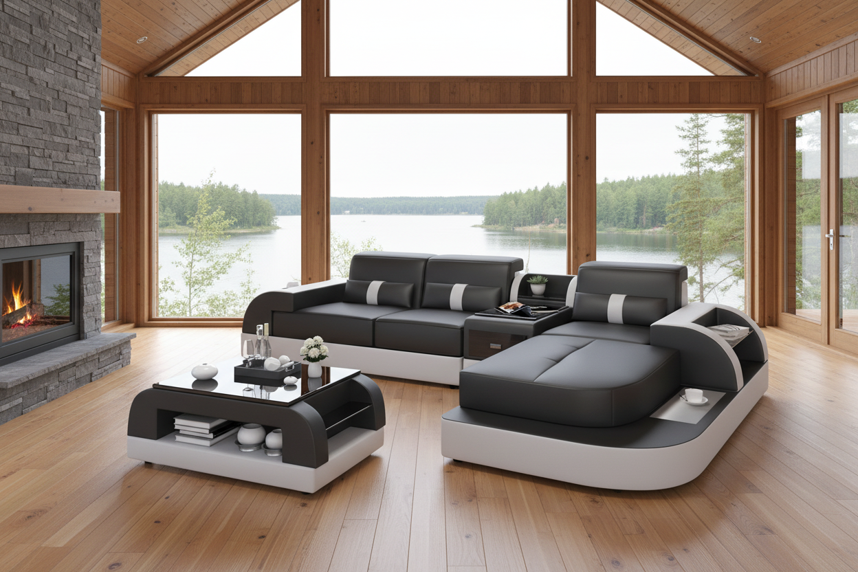 Piliu Small Leather Sectional with Chaise - Lakefront Cabin