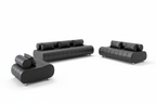 Puffer Modern Leather Sofa Set - Black Complete Set