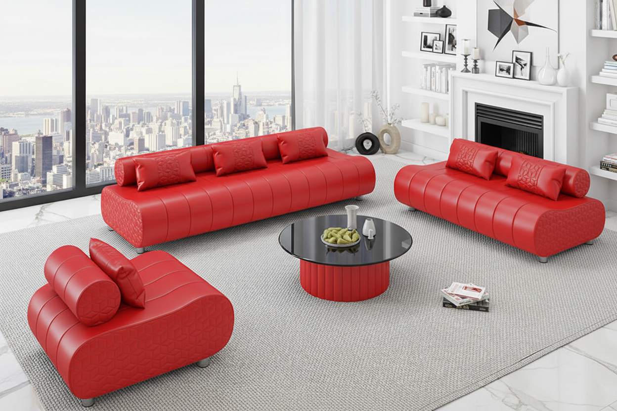 Puffer Modern Leather Sofa Set - Luxury Penthouse