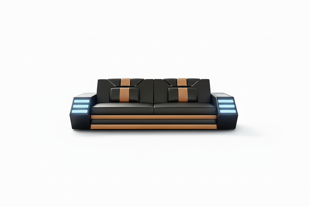 Steffi Leather Sofa Set - 3-seat sofa with LED lights and short shadow