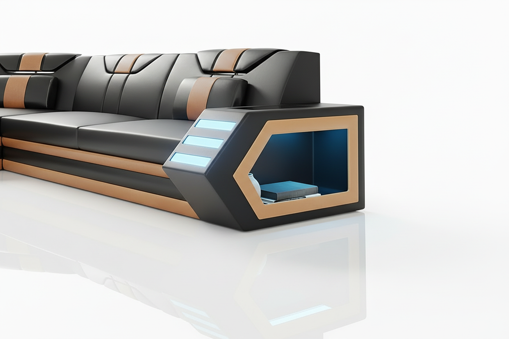 Steffi Leather Sofa Set - armrest with storage and reflection