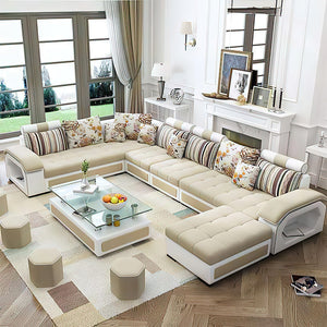 Selena Modular Tufted Sectional (Beige&White)