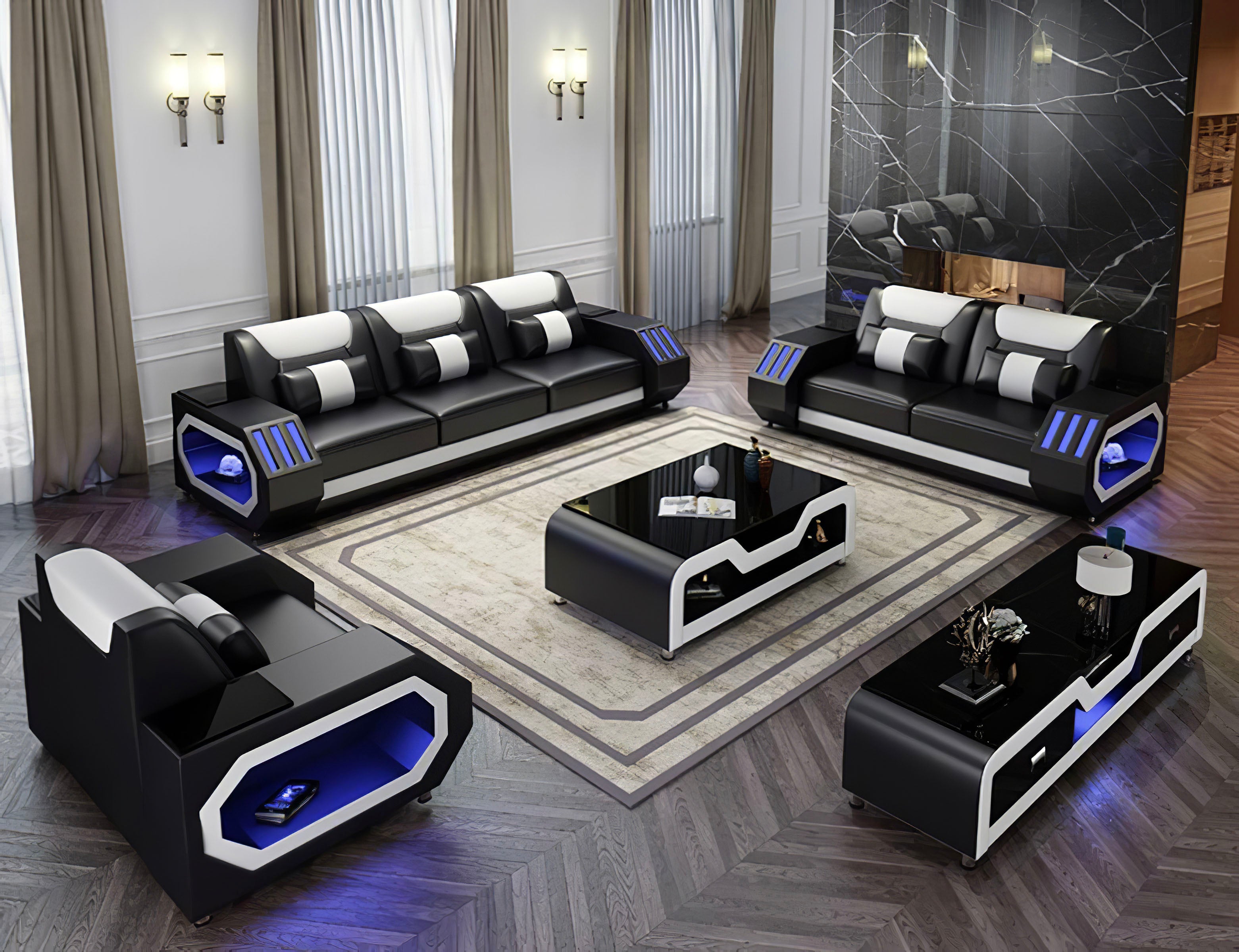 Omont 3-Piece Sofa Set with LED Lights | Modular Living Room Furniture
