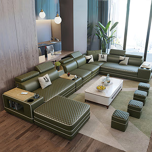 Selena Army Green & White Modular Tufted Sectional