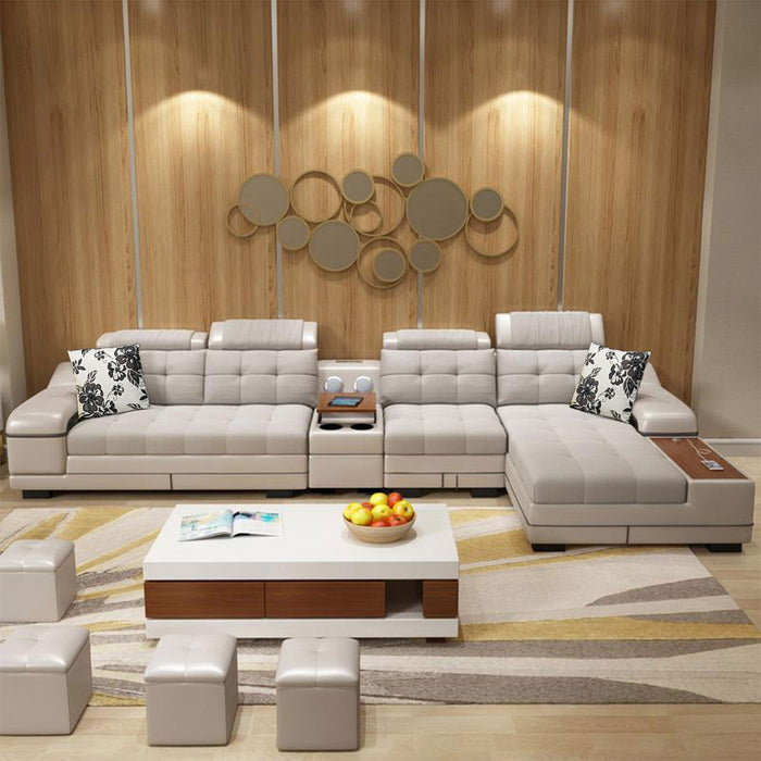 Selena Light Grey & Shell White Modular Tufted Sectional