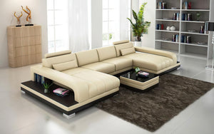 Heather Small Leather U-Shape Sectional with Chaise