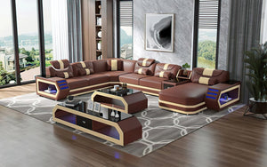 Oject Modern Leather Sectional with LED Light