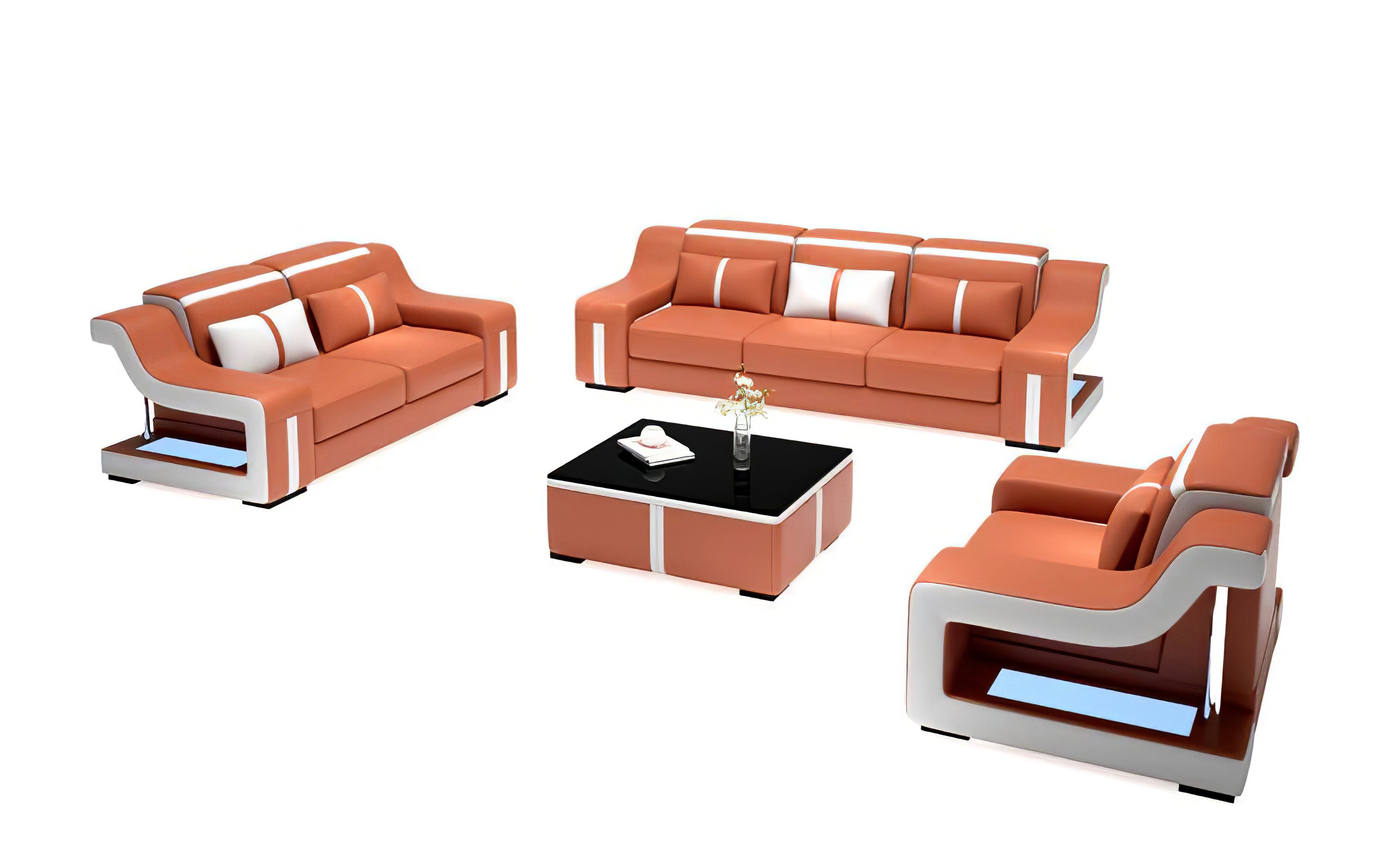 Lisa Leather Sofa Set with LED Light