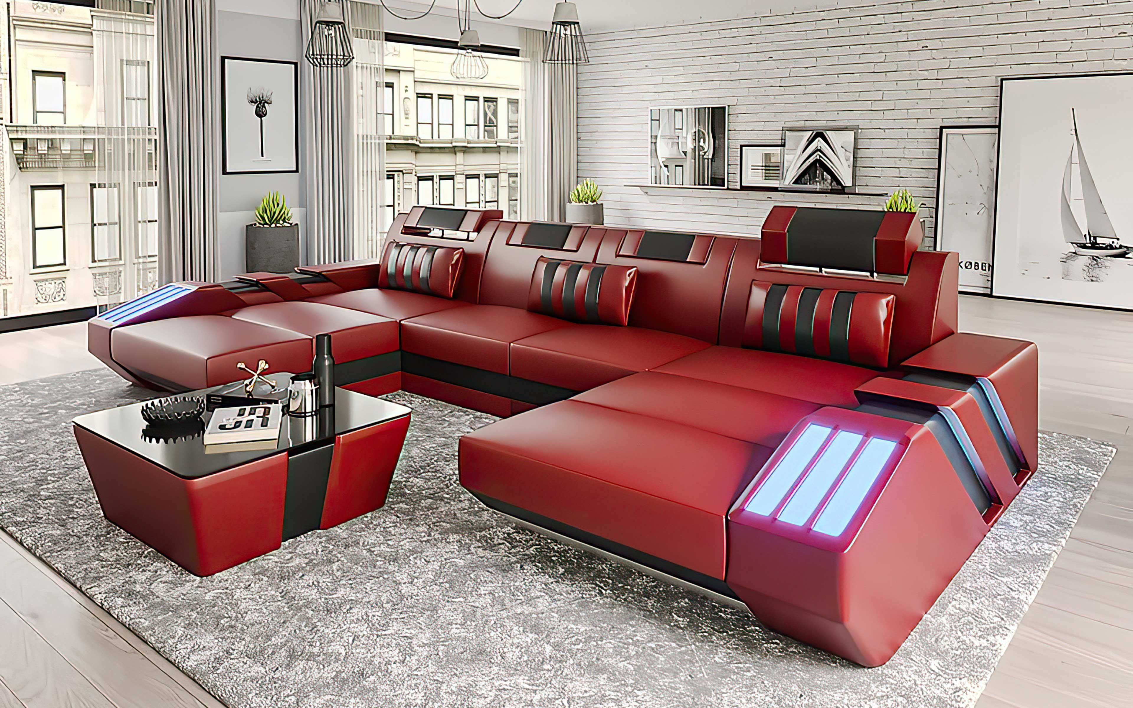 Cosmo Double Chaise U-Shape LED Sectional - Ultimate Lounge Sofa