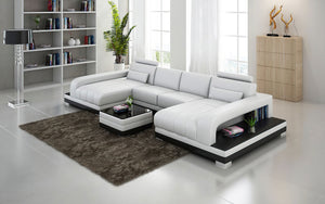 Heather Small Leather U-Shape Sectional with Chaise