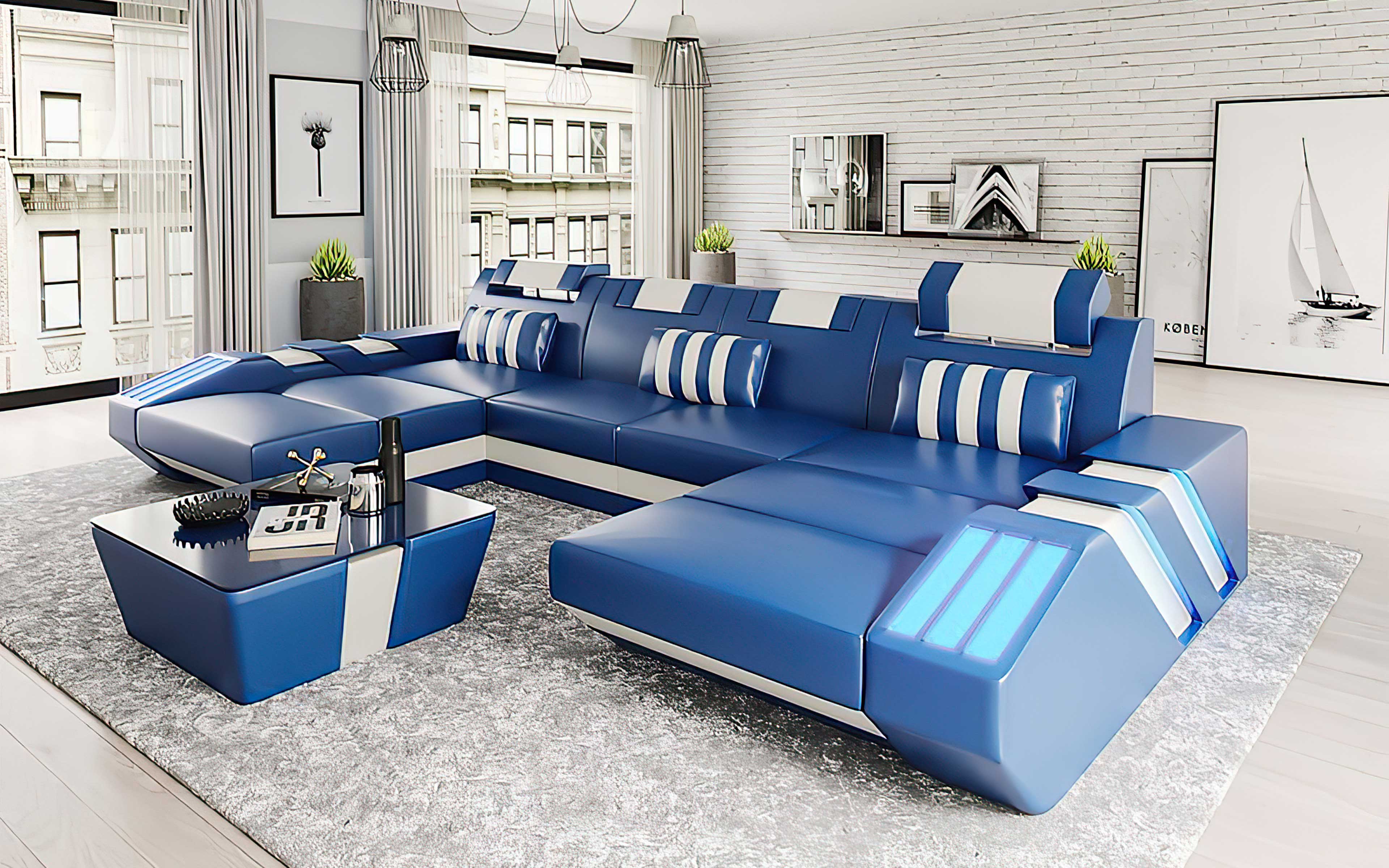 Cosmo Double Chaise U-Shape LED Sectional - Ultimate Lounge Sofa