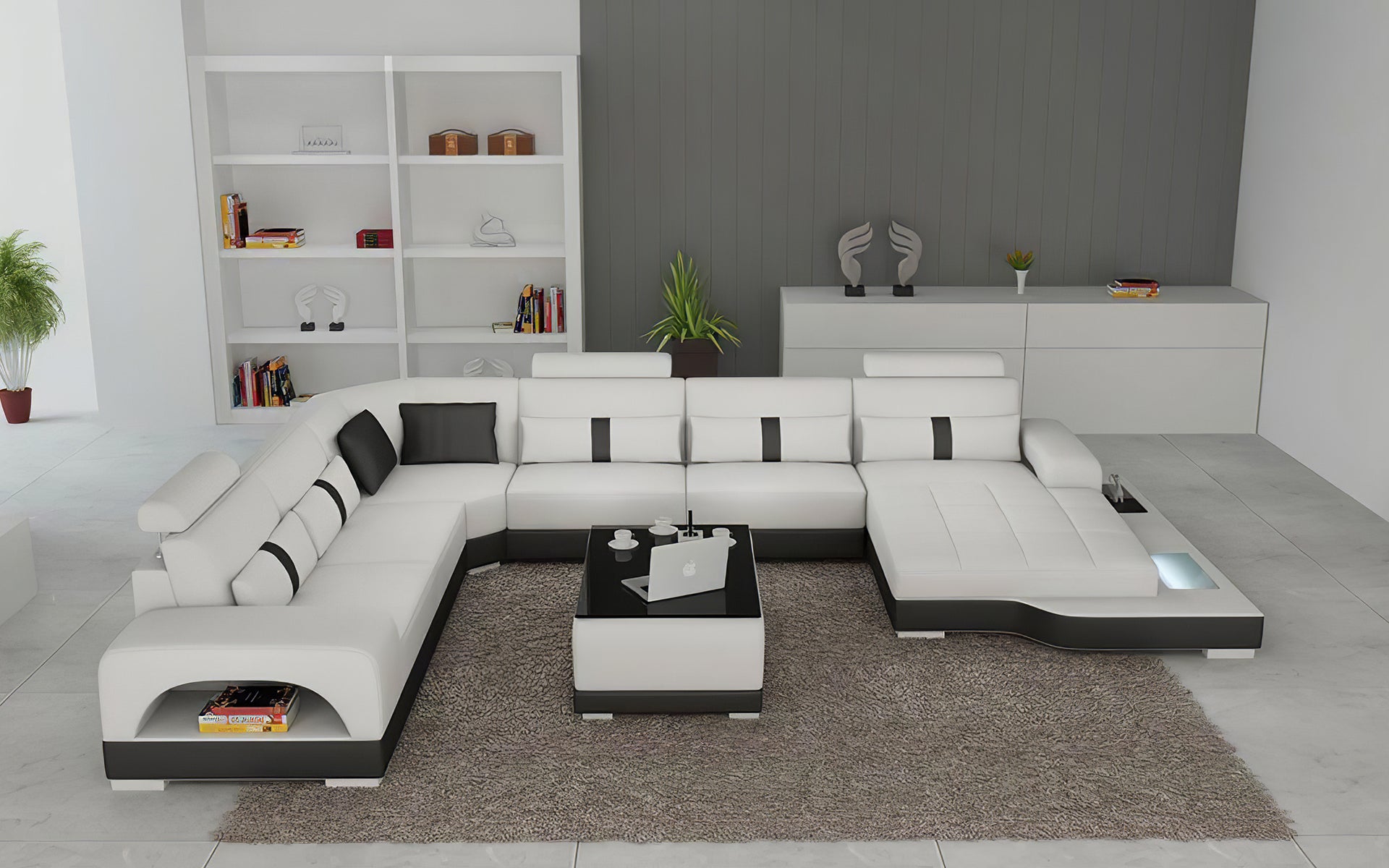 Mequon Large Leather Sectional with LED Lights