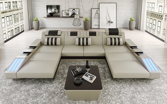 Cosmo U Shape Modern Leather Sectional with LED