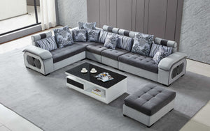 Selena Modular Tufted Sectional StyleB(Grey & Light Grey)