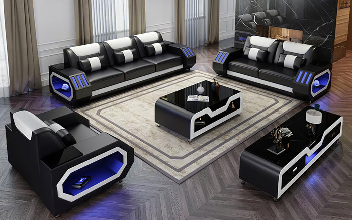 Omont Leather Sofa Set with LED Light