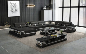 Bewley Modern Leather Sectional With Storage Light Grey & White