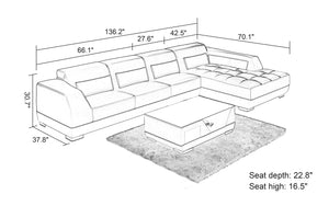 Amanda Small Modern Leather Sectional with Tufted Chaise