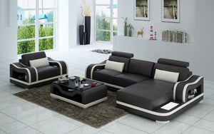 Asland Mini Modern Leather Sectional with Chaise