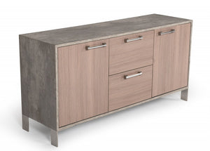 Butoo Modern Brown Oak & Faux Concrete Office File Cabinet