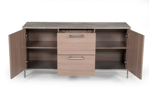 Butoo Modern Brown Oak & Faux Concrete Office File Cabinet