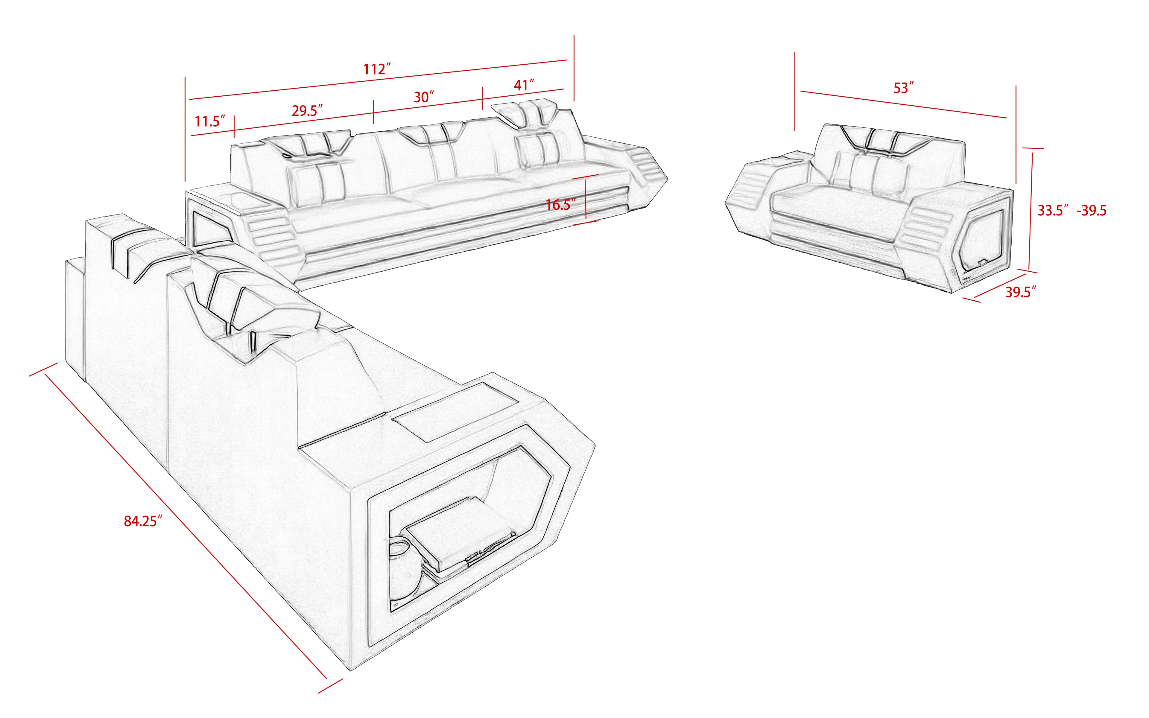 Steffi Leather Sofa Set with LED Light