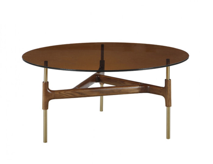 Monopoli Modern Round Walnut & Glass Coffee Table