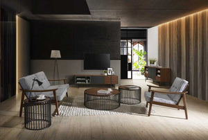 Bolom Modern Walnut & Black Round Coffee Table