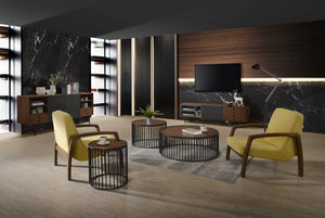 Bolom Modern Walnut & Black Round Coffee Table