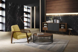 Bolom Modern Walnut & Black Round Coffee Table